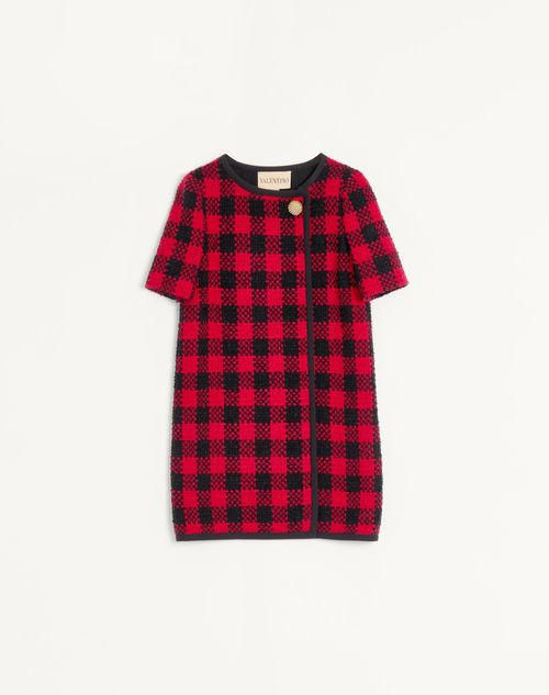 Valentino Short Dress In Damier Tweed Woman Paris/black 44