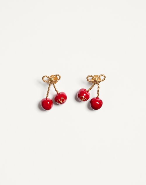 Valentino Garavani Cherryfic Metal And Enamel Earrings Woman Antique Brass/red Onesize