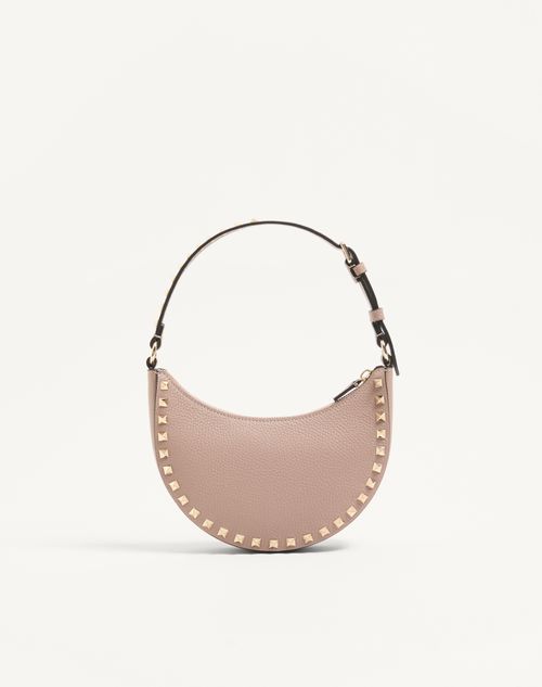 Valentino Garavani - Mini Rockstud Hobo Bag In Grainy Calfskin - Poudre - Woman - Shoulder Bags