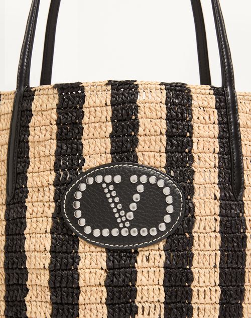 Valentino Garavani - Cabas Valentino Garavani En Raphia À Motif Rayé. - Naturel - Femme - Cabas
