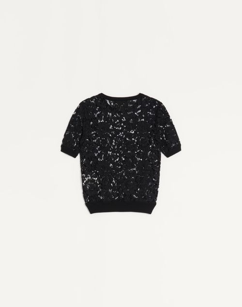 Valentino - Cotton And Lace Top - Black - Woman - Knitwear