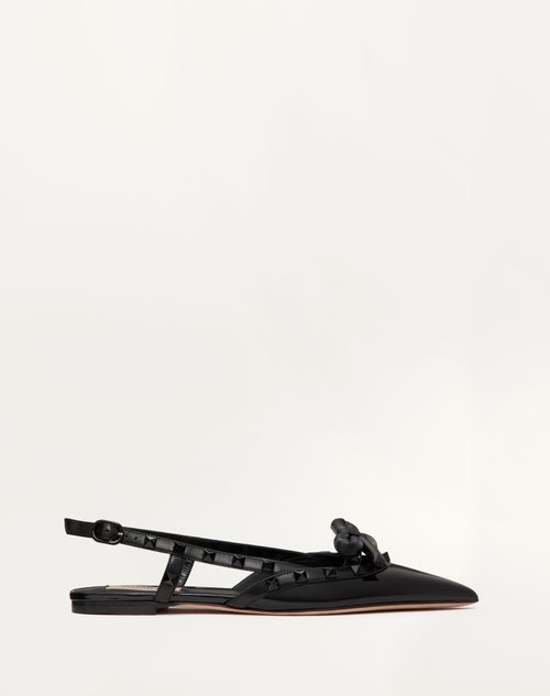 Valentino Rockstud Bow Slingback Ballerina In Patent Leather With Tone-on-tone Studs In Black