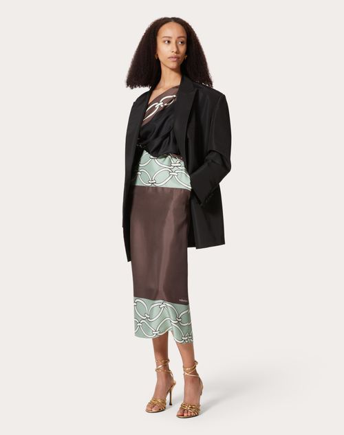 Valentino - ヴァレンティノ チェーン 1967 フーラードプリント ツイル ミディドレス - ブラウン/ブラック/アクアマリン - ウィメンズ - ドレス