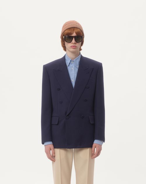 Valentino - Double-breasted Jacket In Wool Gabardine - Indigo - Man - Coats And Blazers