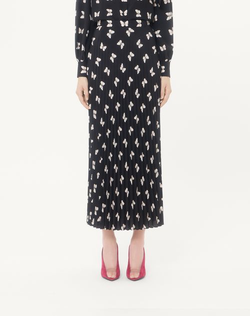 Valentino - Valentino Midi Skirt In Butterflow Print Crepe De Chine - Black/vanilla - Woman - Skirts