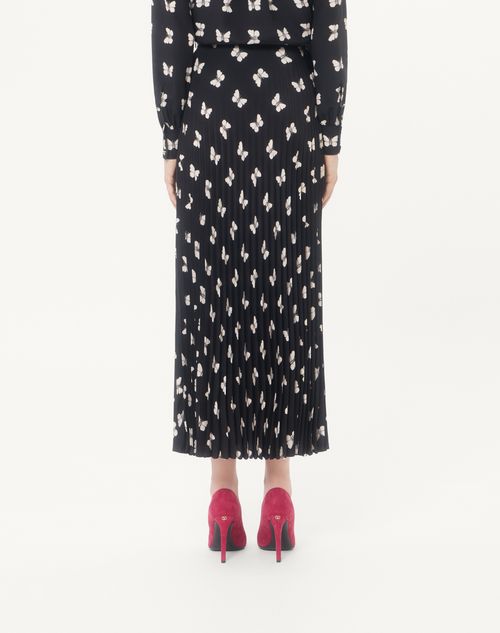 Valentino - Valentino Midi Skirt In Butterflow Print Crepe De Chine - Black/vanilla - Woman - Skirts
