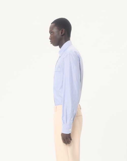 Valentino - Vlogo Embroidered Cotton Shirt - White/light Blue - Man - Shirts