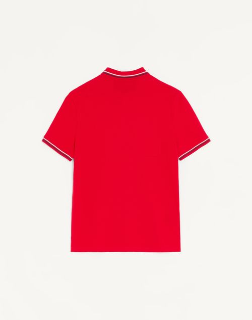 Valentino - Cotton Piqué Polo Shirt With Vlogo Patch - Red - Man - T-shirts And Sweatshirts