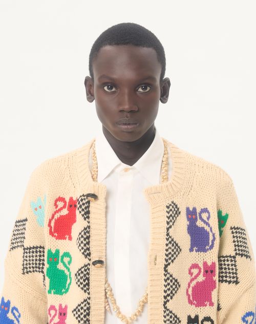Valentino - Valentino Wool Cardigan With Le Chat De La Maison Jacquard Pattern - Multicolor - Man - Knitwear