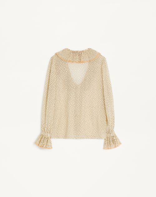 Valentino - Light Georgette Shirt With Plusdepois Print - Birch/black - Woman - Shirts And Tops