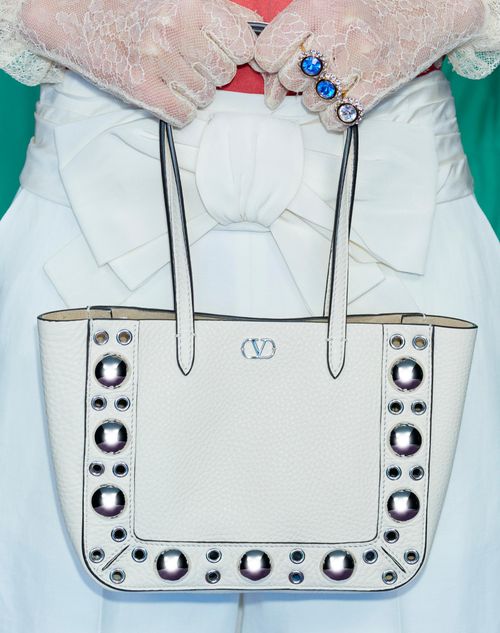 Valentino Garavani - Valentino Garavani Nellcôte Mini Shopping Bag In Grainy Calfskin - Light Ivory - Woman - Totes