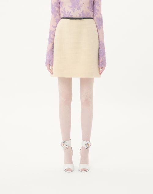 Valentino - Plain Wool Tweed Skirt - Almond/black - Woman - Skirts