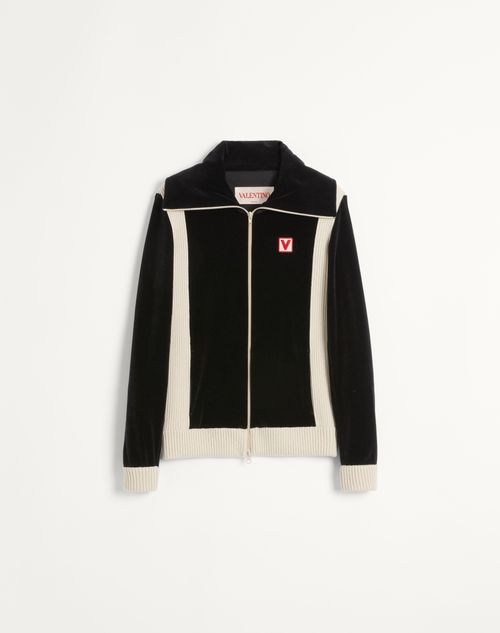 Valentino - Chez Valentino Turtleneck Chenille Sweatshirt With Zipper And Patch - Black - Man - T-shirts And Sweatshirts