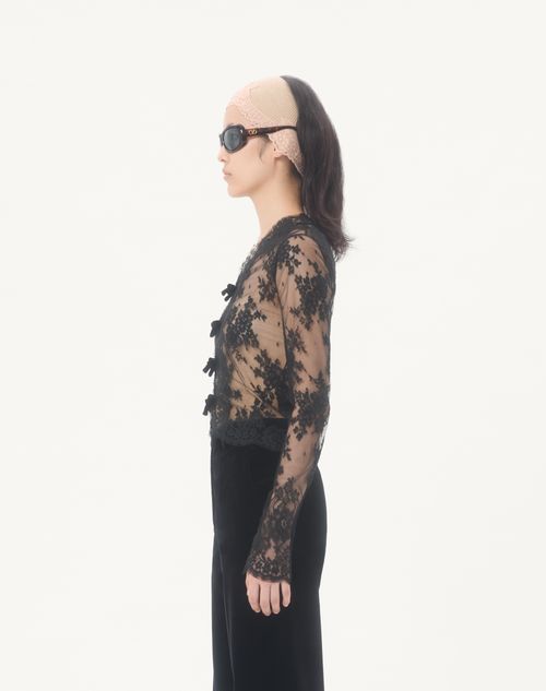 Valentino - Lace Shirt With Bows - Black - Woman - Shirts And Tops