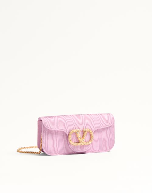 Valentino Garavani - Valentino Garavani Locò Moiré Fabric Clutch With Jewel Logo - Rhododendron/crystal - Woman - Clutches
