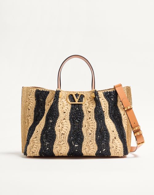 Valentino Garavani - Valentino Garavani Mittelgroße Einkaufstasche Aus Raffiabast Mit Wellenmotiv. - Natur/schwarz - Frau - Shopper Taschen