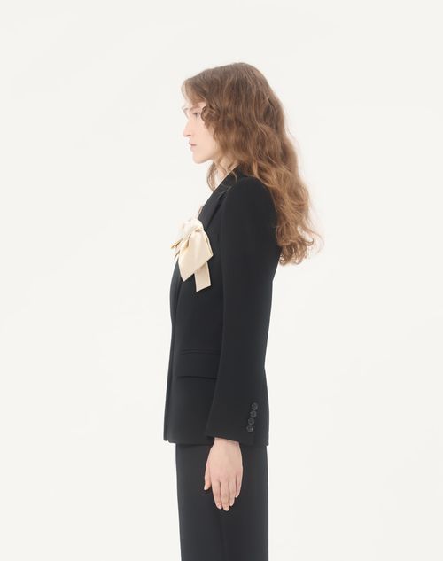 Valentino - Crepe Couture Jacke Mit Schleife - Schwarz/elfenbein - Frau - Jacken Und Mäntel