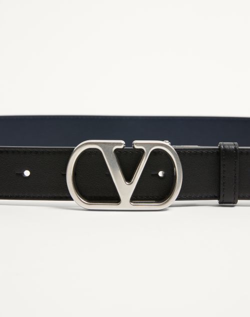 Valentino Garavani - Cintura Reversibile Vlogo Signature In Vitello Lucido 30 Mm - Nero - Uomo - Cinture