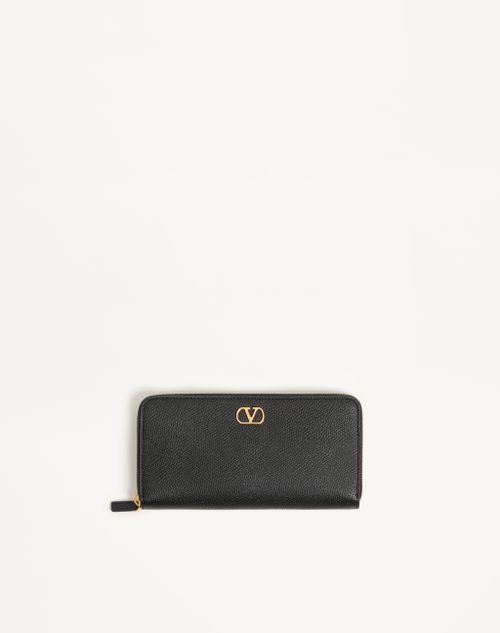 Valentino Garavani - Vlogo Signature Zippered Wallet In Grainy Calfskin - Black - Woman - Wallets And Small Leather Goods