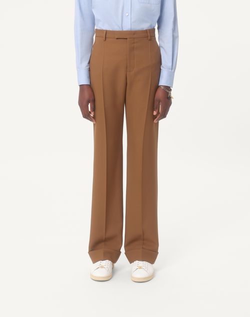 Valentino - Nylon Cuffed Gabardine Pants - Nut - Man - Pants And Shorts