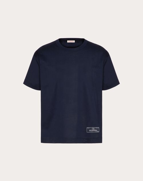 Shop Valentino Cotton T-shirt With Maison Tailoring Label In Navy