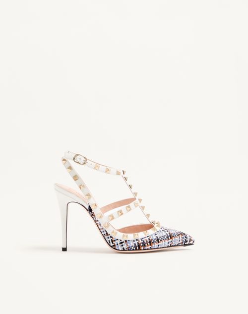 Valentino Garavani Rockstud Pumps In Woven Fabric 100mm Woman White/multicolour 36