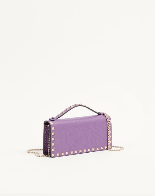 Valentino Garavani - Rockstud Wallet With Chain In Grainy Calfskin - Lilac - Woman - Wallets And Small Leather Goods