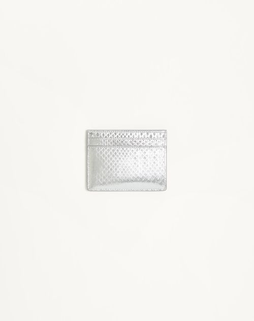 Valentino Garavani - Valentino Garavani Vlogo Signature Cardholder In Laminated Ayers - Silver - Woman - Wallets And Small Leather Goods