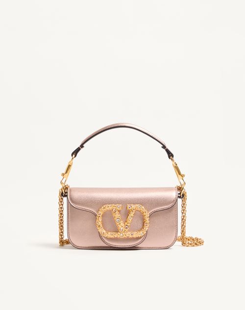 Valentino Garavani Locò Small Shoulder Bag In Laminated Calfskin With Jewel Logo  In Brown