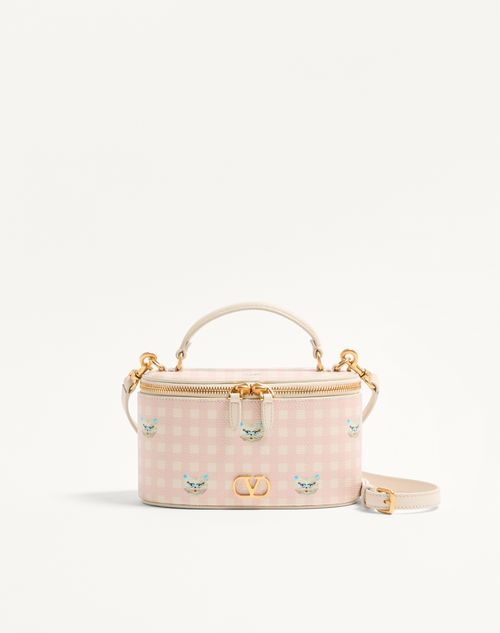 Valentino Garavani Vlogo Signature Mini Vanity Bag In Le Chat De La Maison Grainy Calfskin Woman Pink/ivory Onesize