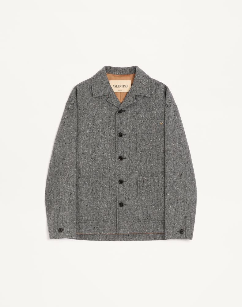 Valentino Men's Grey Shirt Jacket In Boutonné Wool With Vgold Man 54