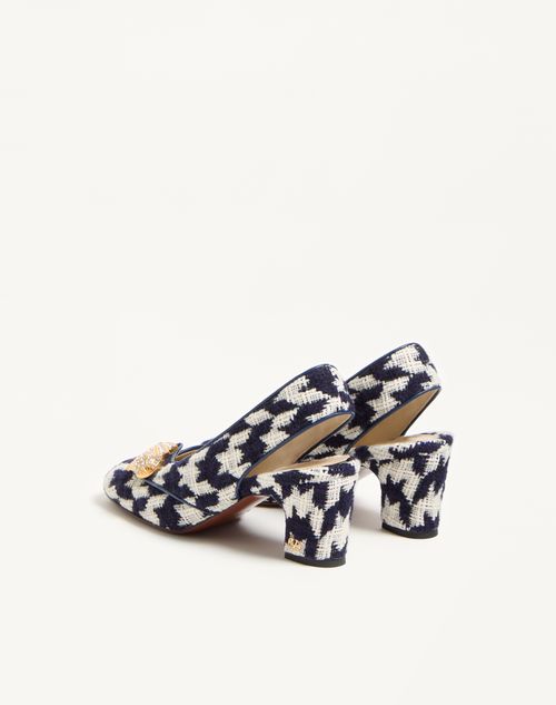 Valentino Garavani - Adamantine Slingback Pumps In Tweed 60mm - Navy/butter - Woman - Pumps