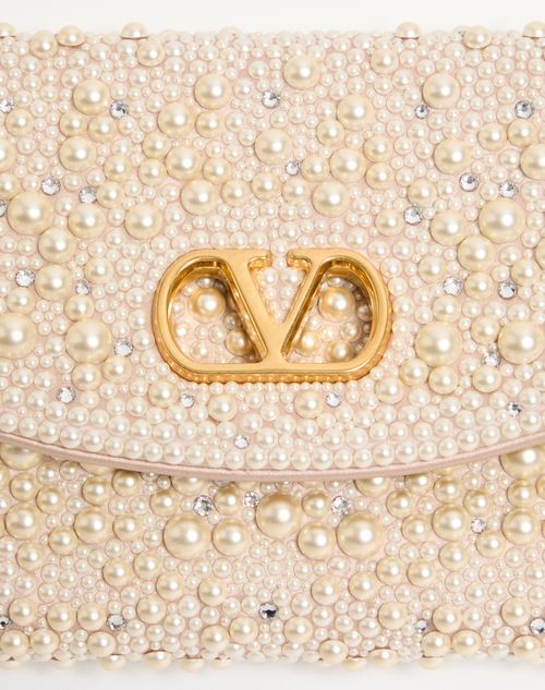 Valentino Garavani - Valentino Garavani Devain Small Shoulder Bag With Pearls And Rhinestones - Cream - Woman - Shoulder Bags