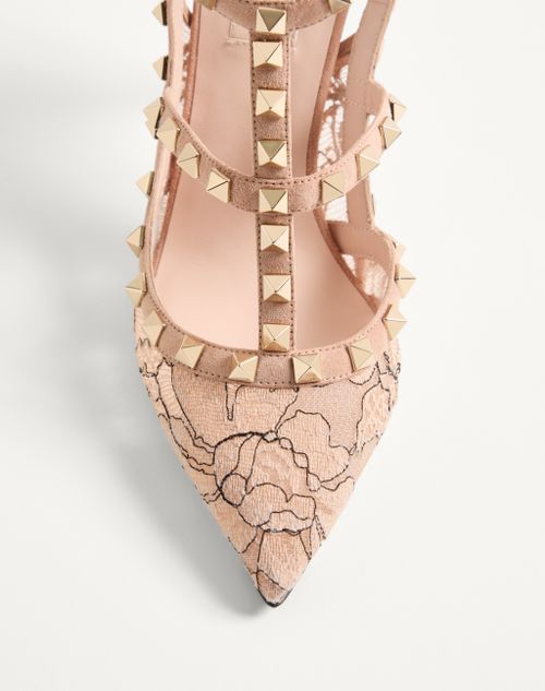 Valentino Garavani - Rockstud Lace Pump With Straps 100mm - Skin - Woman - Pumps And Slingbacks