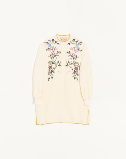 Valentino Short Embroidered Linen Dress Woman Ivory 38