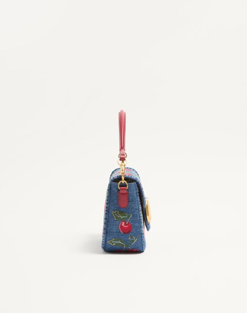 Valentino Garavani - Valentino Garavani Alltime Denim Shoulder Bag With Cherryfic Embroidery - Denim/multicolour - Woman - Shoulder Bags