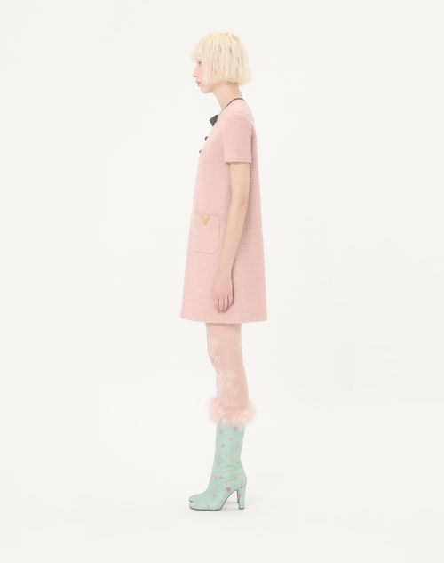 Valentino - Short Dress In Curly Wool - Pink - Woman - Dresses