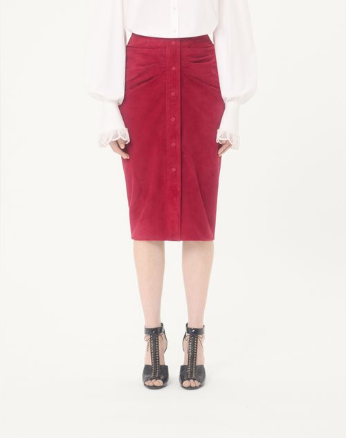 Valentino - Suede Skirt - Cherry Red - Woman - Skirts