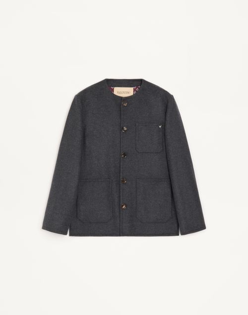Valentino - Valentino Double Wool Caban With Metallic V Detail - Grey - Man - Outerwear