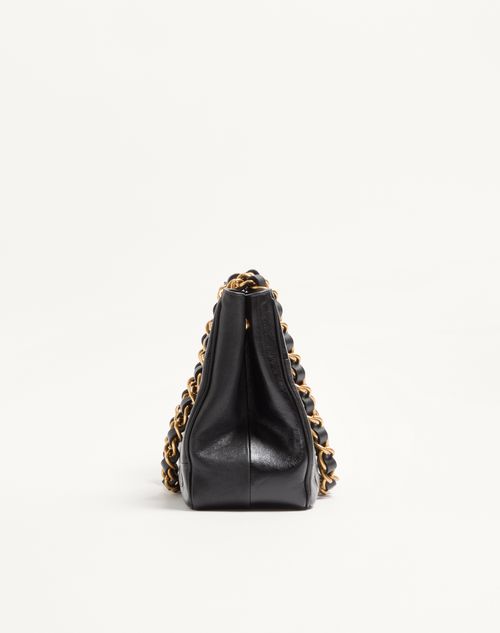 Valentino Garavani - Valentino Garavani Laseine Small Shopping Bag In Chevron-patterned Nappa Leather - Black - Woman - Totes