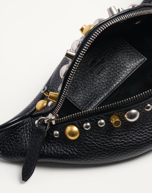 Valentino Garavani - Marsupio Valentino Garavani Nellcôte In Vitello Granato - Nero - Uomo - Marsupi