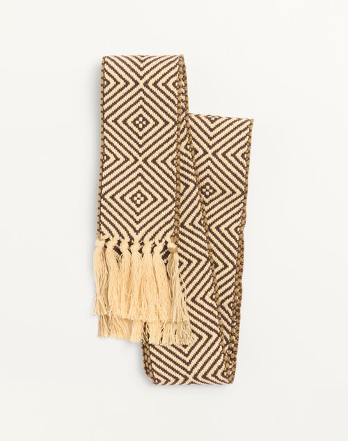 Shop Valentino Garavani Antibes Cotton Scarf With Fringe In Ivory/brown