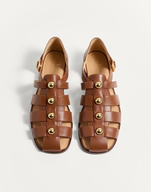 Valentino Garavani - Studshield Fisherman Calfskin Sandal - Tobacco - Man - Sandals