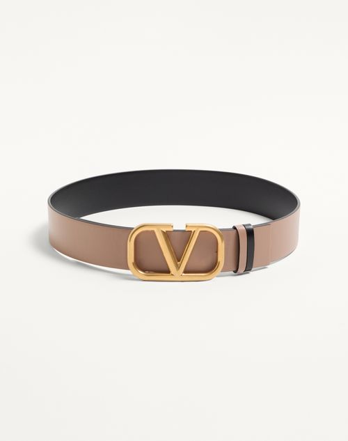 Valentino Garavani Reversible Vlogo Signature Belt In Glossy Calfskin 40 Mm Woman Smokey Brown/black 075