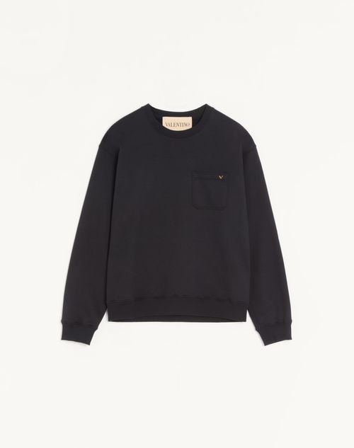 Valentino - Valentino Cotton Sweatshirt With Vgold - Black - Man - T-shirts And Sweatshirts