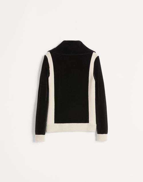 Valentino - Chez Valentino Turtleneck Chenille Sweatshirt With Zipper And Patch - Black - Man - T-shirts And Sweatshirts