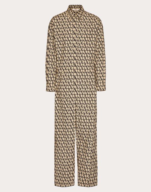 Valentino Cotton Jumpsuit With Toile Iconographe Print In Beige/black