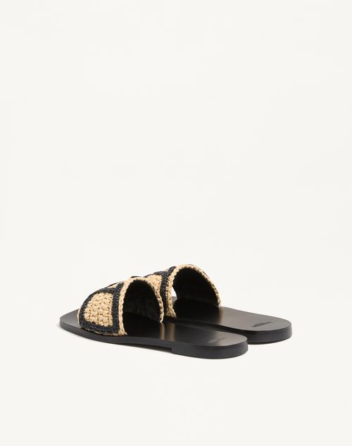 Valentino Garavani - Viva Superstar Slide Sandal In Raffia With Crochet Embroidery - Natural - Woman - Slides And Thongs