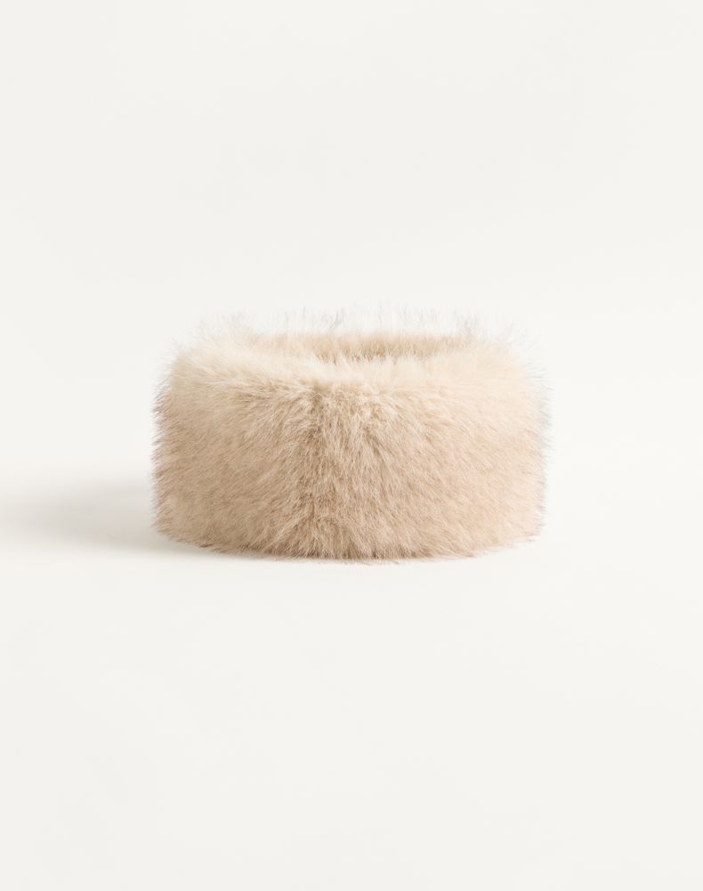 Valentino Garavani Women's Beige Vlogo Signature Faux Fur Headband Woman 58