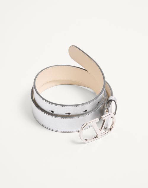 Valentino Garavani - Vlogo Signature Belt In Laminated Calfskin 30 Mm - Silver - Woman - Belts